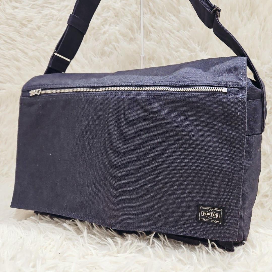 未使用級 ポータースモーキー ショルダーバッグ メッセンジャーバッグ ネイビー SMOKY（PORTER） ポーター スモーキー ショルダーバッグ 592-26368