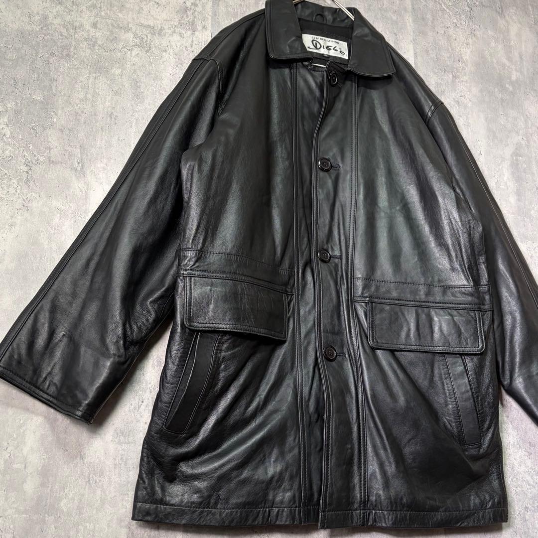 高級 イタリアン ラムレザー 羊革 カーコート 黒 中綿 肩パッドなし