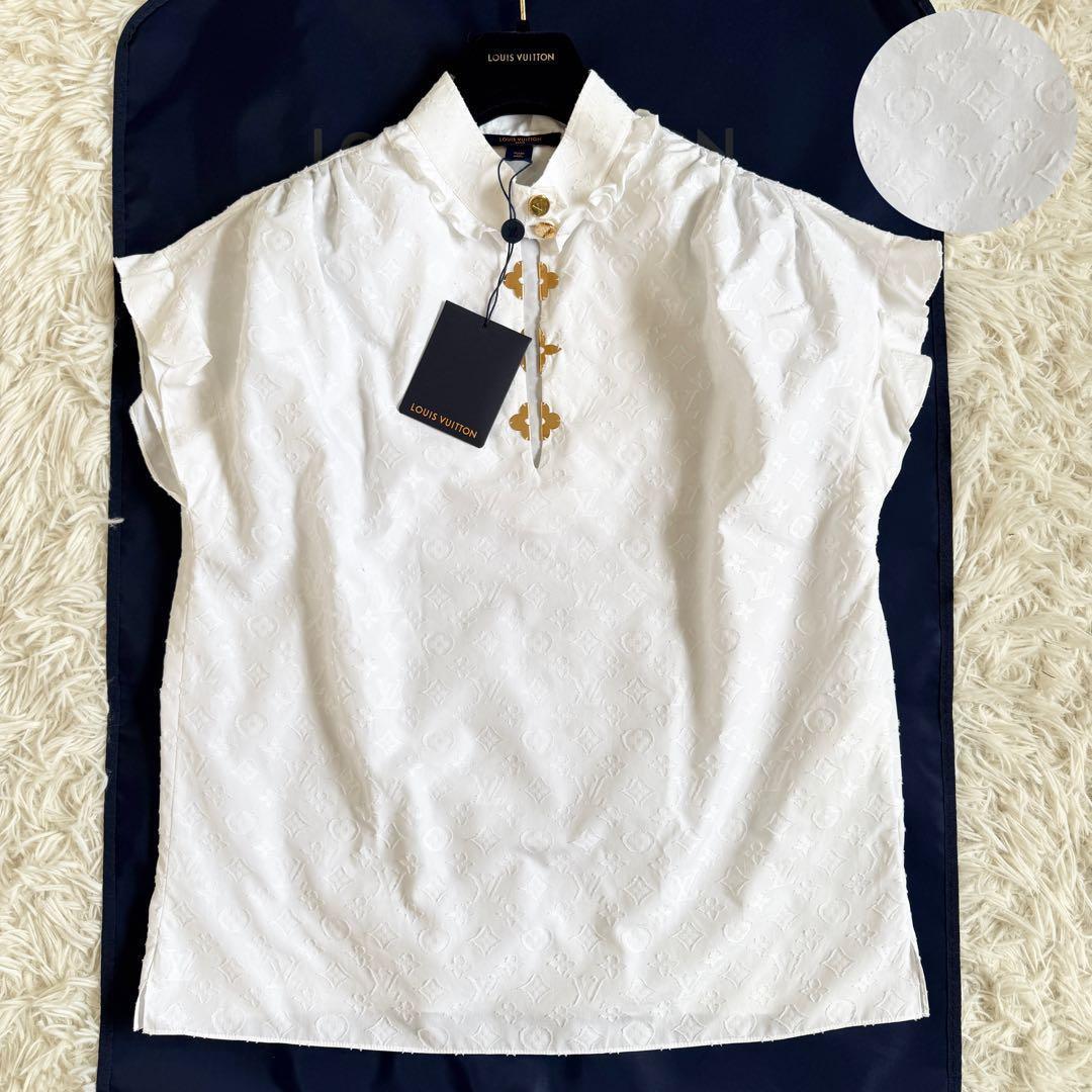 新品タグ付 21SS ルイヴィトン シャツ モノグラム 総柄 フリル L相当