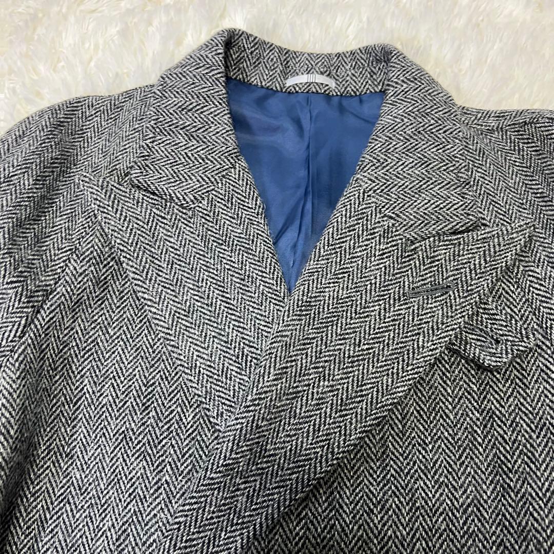スーツセレクト×ハリスツイード ヘリンボーン 銀 ウールダブルトレンチ