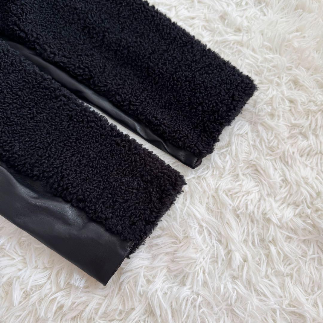 mimi様スーパービューティー ボア×フェイクレザー ビジュー ジャケット