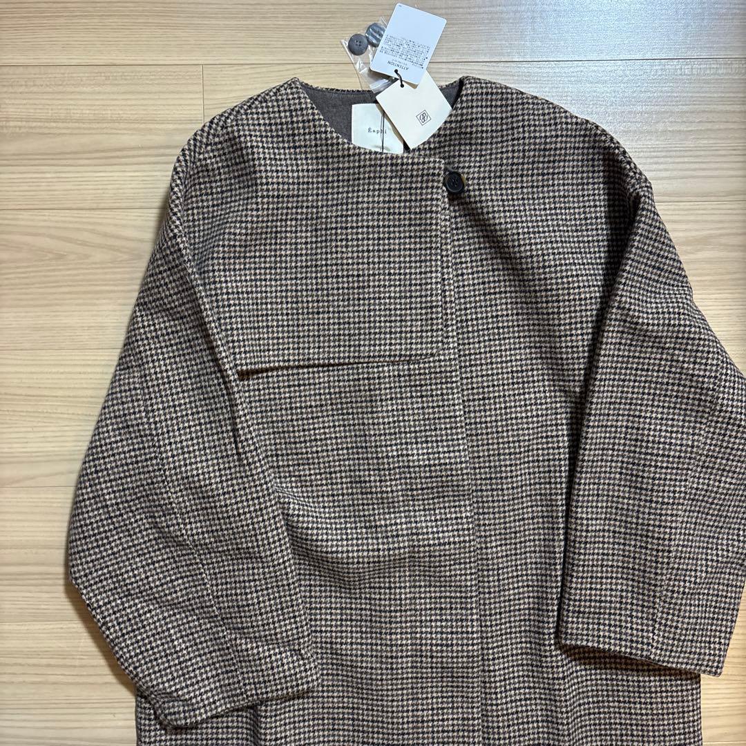 新品 Eaphi NO COLLAR WOOL CHECK COAT - メルカリ
