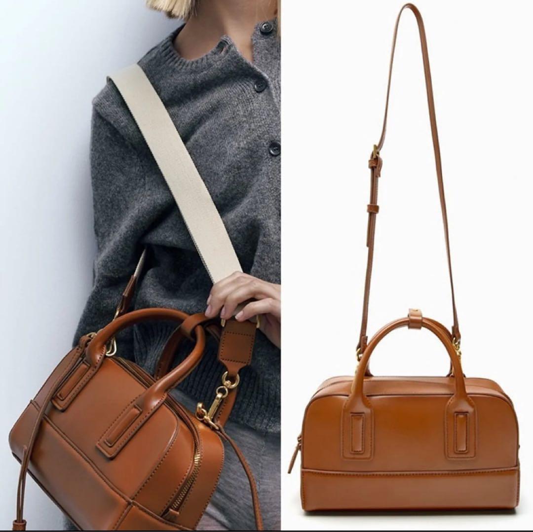 ZARA ボストンバッグ(キャメル) - メルカリ