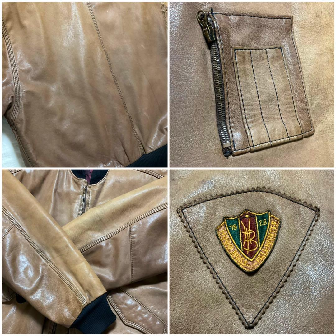 専用 Hugo Boss 本革レザー MA-1 ボンバージャケット ゆるダボ - メルカリ