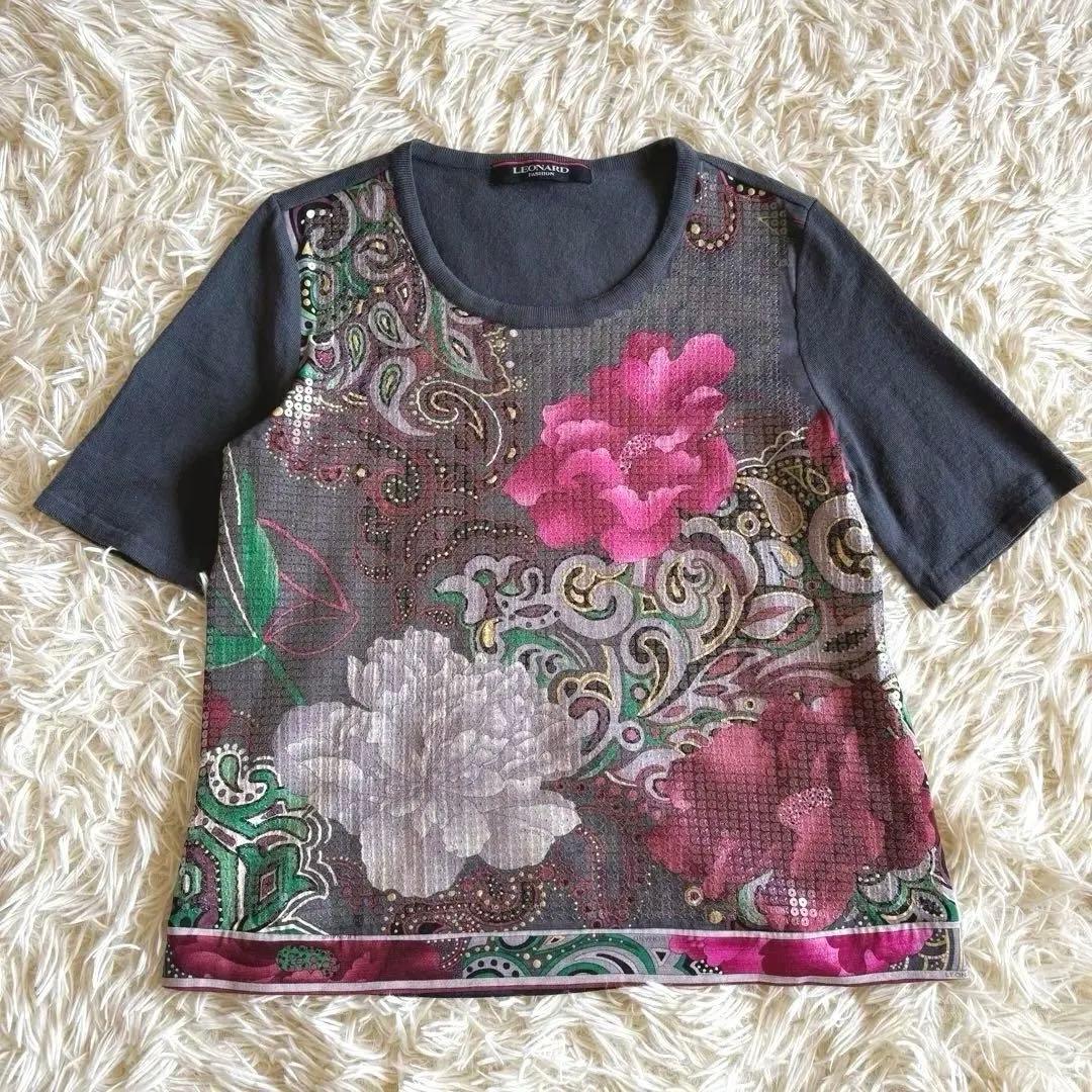 レオナール ウール シルク スパンコール 花柄 半袖 ニット 大きい