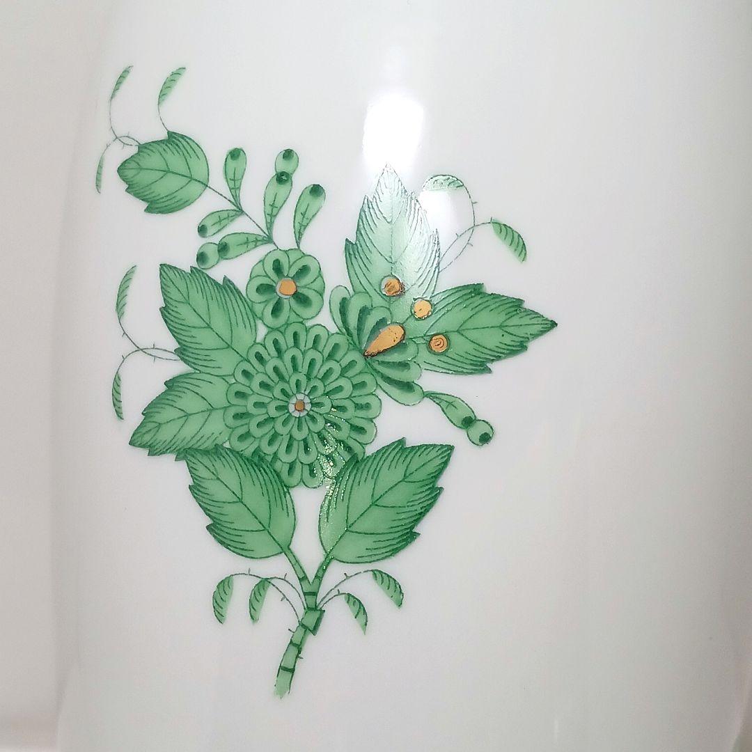 Y2880-4 ヘレンド アポニーグリーン フラワーベース 花瓶 高さ22.5