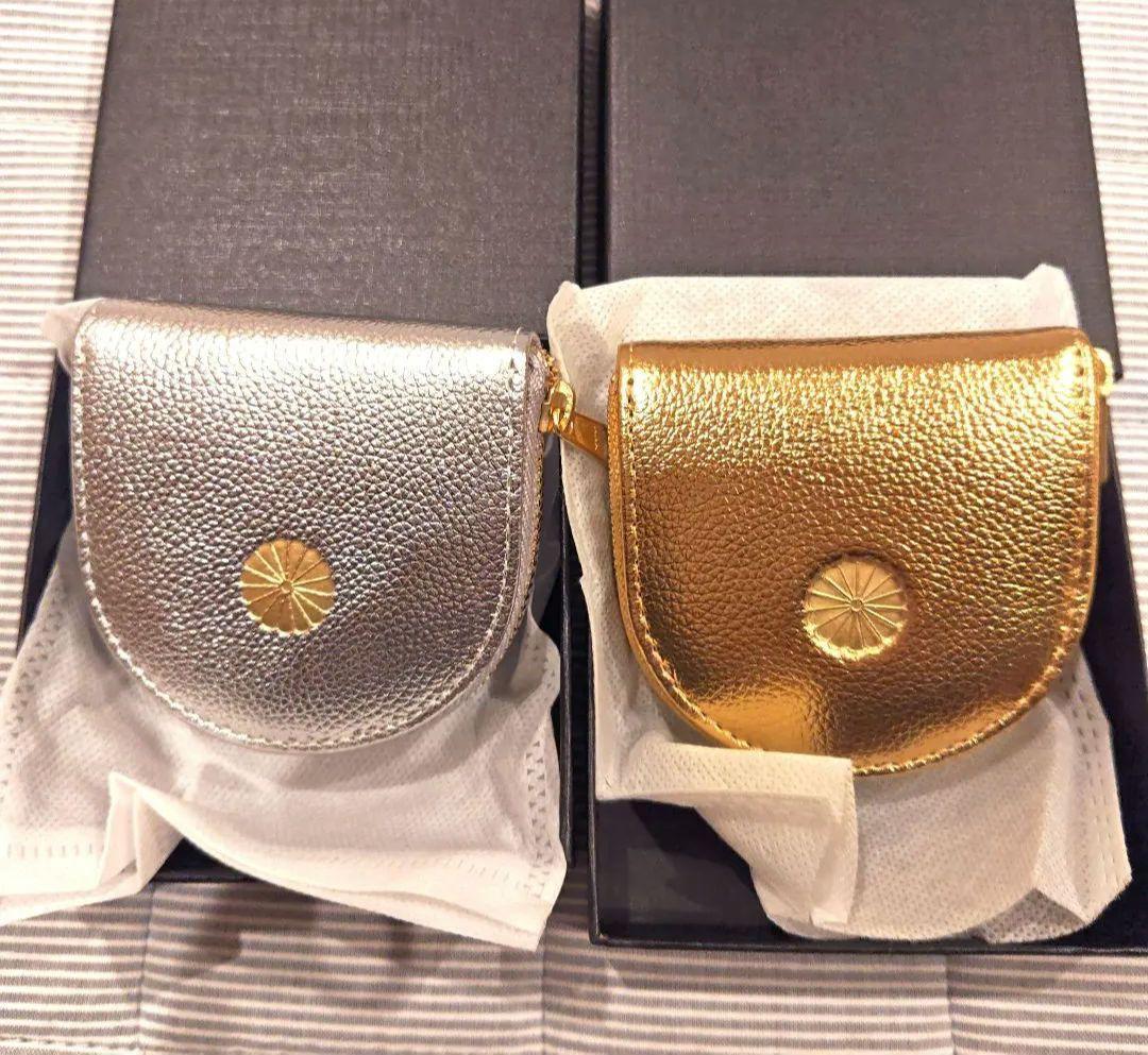 新品 皇居 財布 コインケース 金 銀2個セット 小銭入れ 本革 菊の御紋
