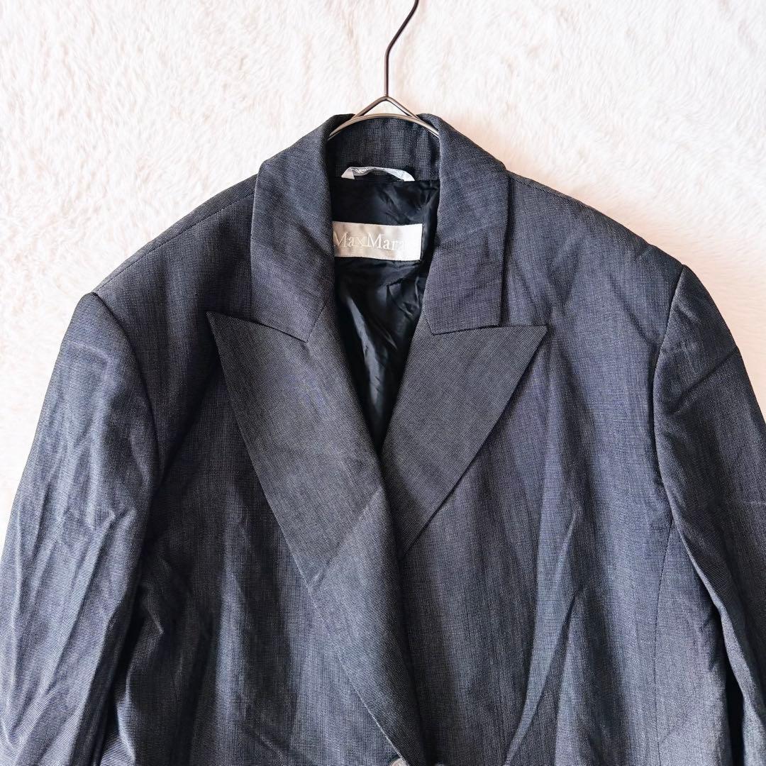 美品】 マックスマーラ チェスターコート 38 ウール グレー ロング 銀