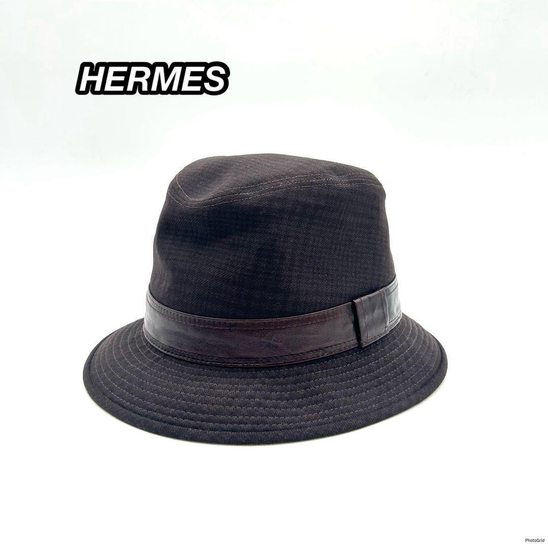 エルメス　HERMES　バケットハット　バケハ　帽子　チェック柄　レザーバンド 上品な日々に*エルメス*HERMES*Eden*エデン*バケットハット (HERMES