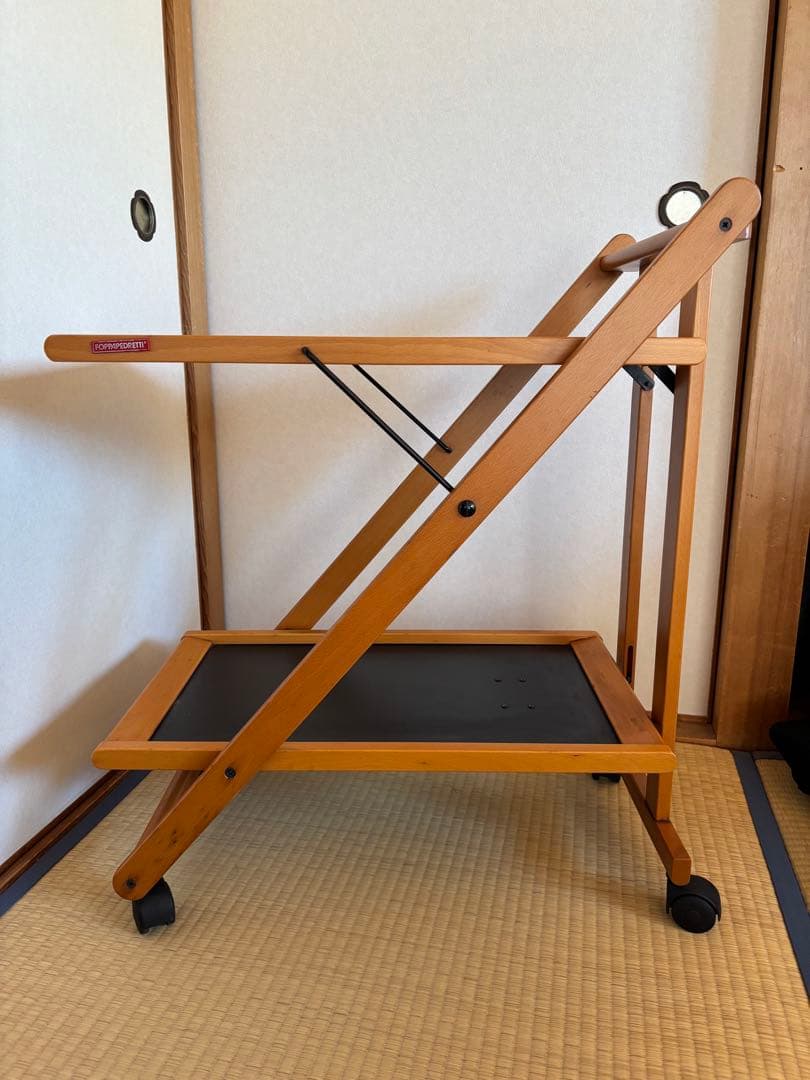 イタリア木製折り畳みキッチンワゴン 黒色天板ホッパペドレッティ