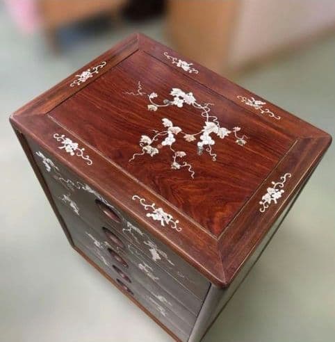 螺鈿家具 螺鈿細工 唐木 花梨 引き出し 6段 チェスト 無垢材 ラデン細工