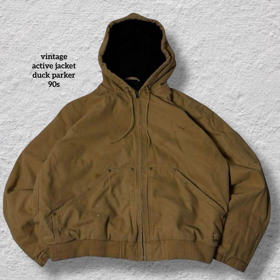 vintageアクティブジャケットダックパーカー90sベージュ古着フェードL