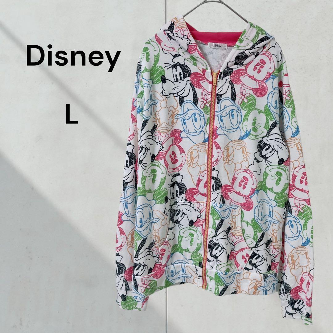ディズニー 総柄ジップパーカー キャラクター フルジップ フード付き