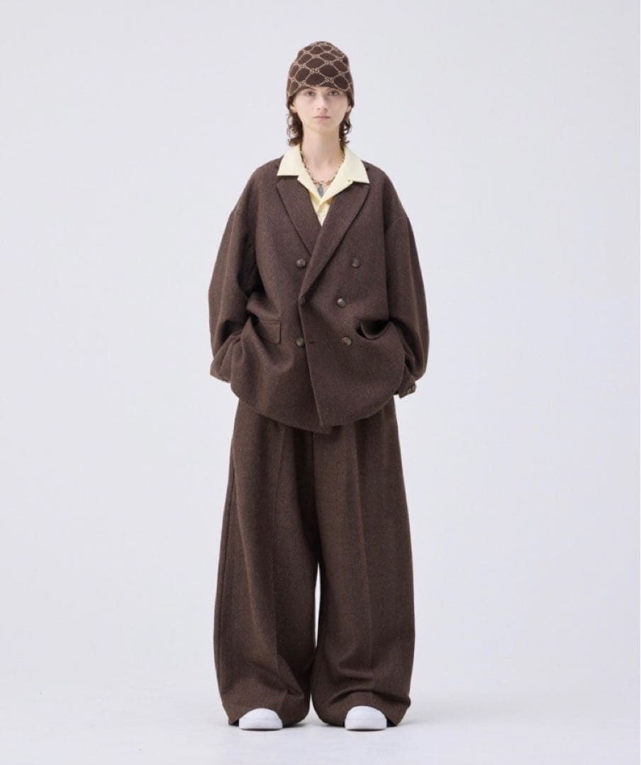 完売品】soerte ワイドストレートヘリンボーンスラックス ブラウン 3