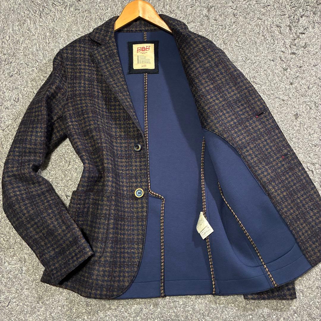 美品】BOB ボブ イタリア製 チェック柄 テーラードジャケット 46