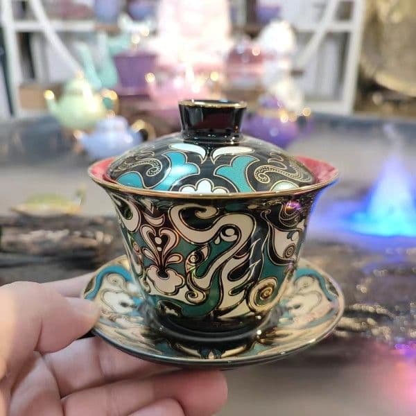 未使用品 饕餮紋三才蓋碗 中国茶器 景徳鎮 蓋付き茶器 飲茶食器 - メルカリ