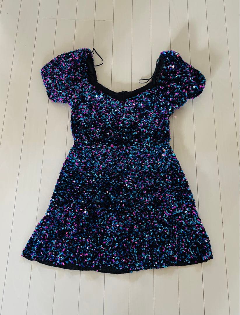 ZARA 総スパンコールワンピース ミニドレスチュニック M - メルカリ