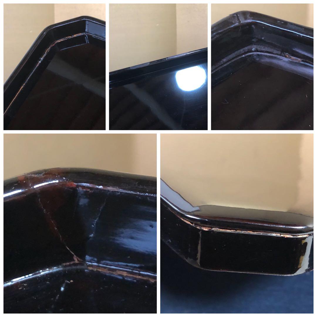 《R》時代 黒塗 隅切膳10客 在銘 木製漆器 共箱　260108き1