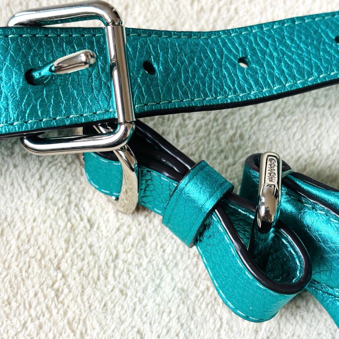 新品未使用】COACH メタリックレザー シボ革 ボディバッグ グリーン