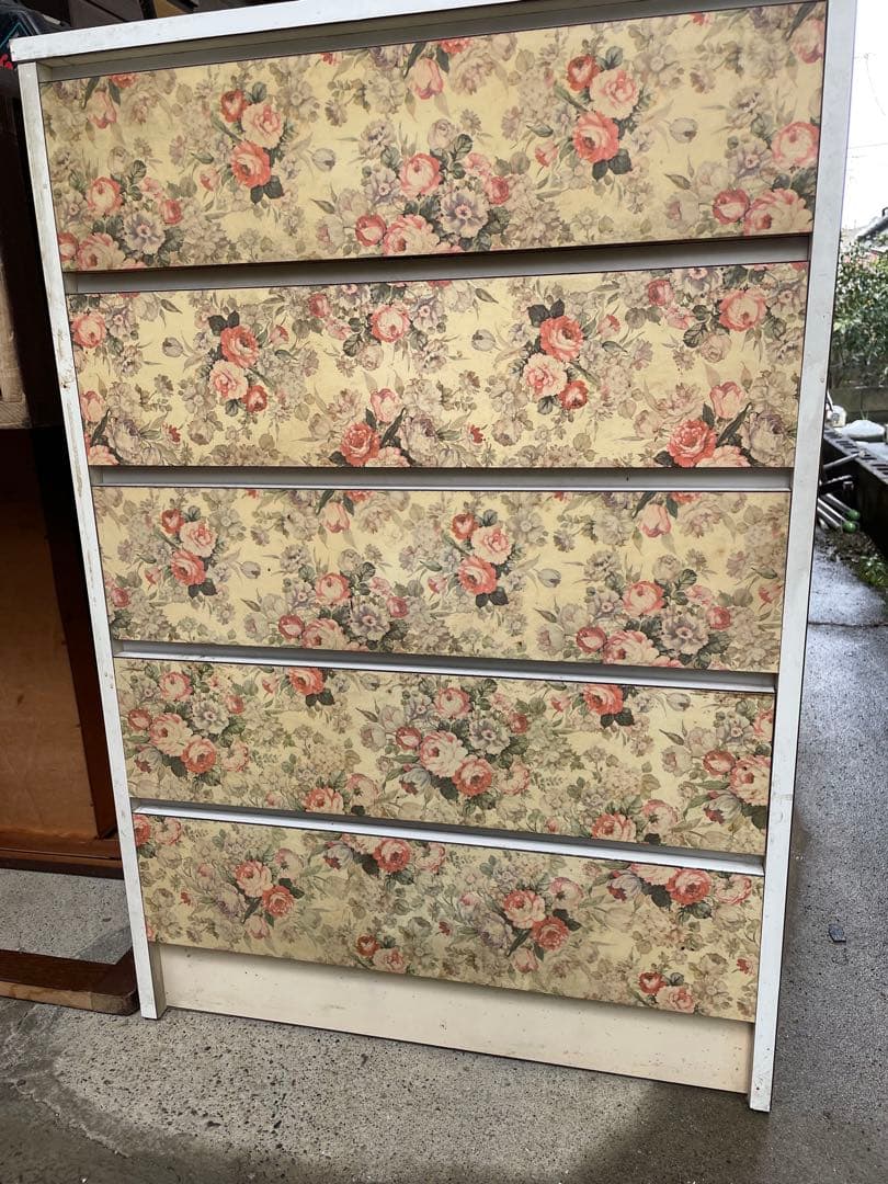 アンティーク家具 花柄のチェスト タンス 花柄 5段 レトロポップ 当時