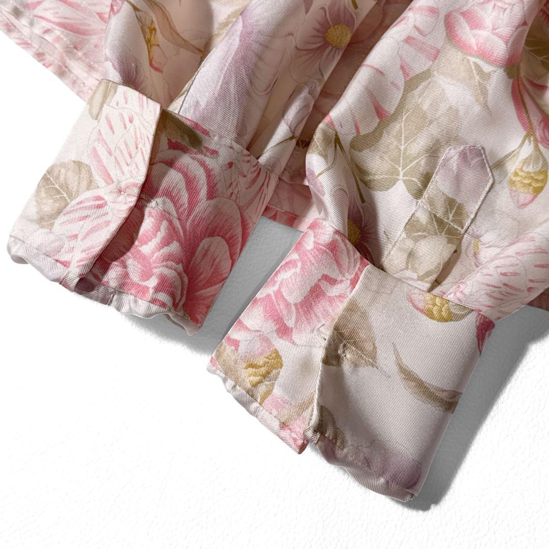 サルヴァトーレフェラガモ 花柄 シルク ボウタイ 長袖 シャツ 絹 38