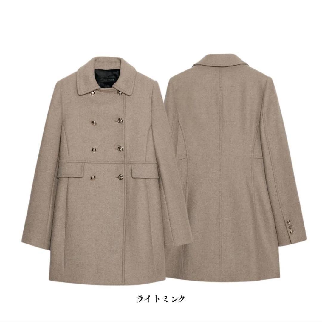 完売ZARA ウール混紡ショート丈ダブルブレストコート ライトミンク XS