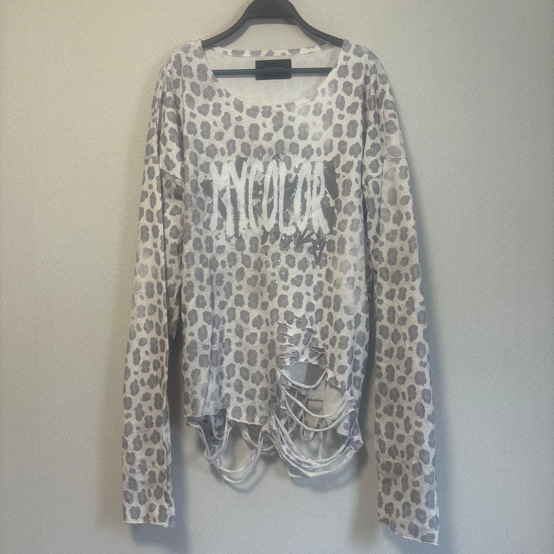 GRANCY】 グランシー 総柄ラインストーングラフィックロンT ホワイトL