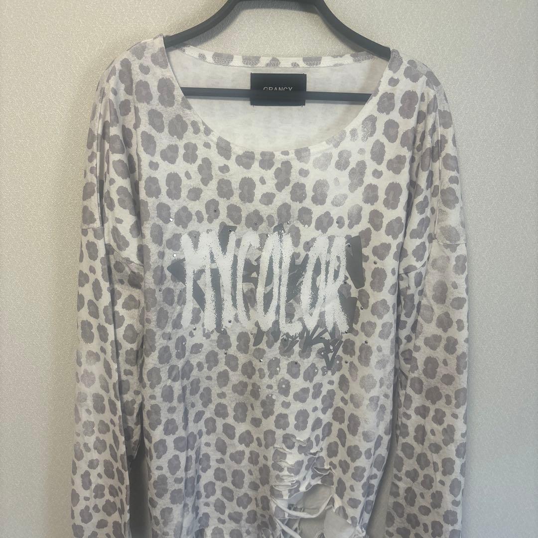 GRANCY】 グランシー 総柄ラインストーングラフィックロンT ホワイトL