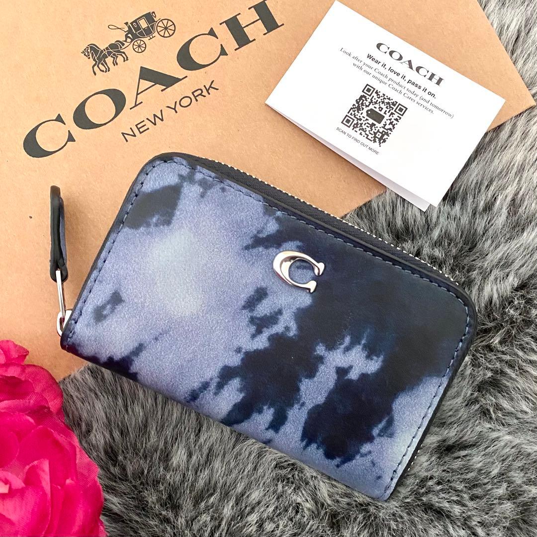 新品☆COACH コーチ ケース　メンズ　ブルー　タイダイ　レザー 公式】COACH – コーチ | スモール ジップ アラウンド カード ケース