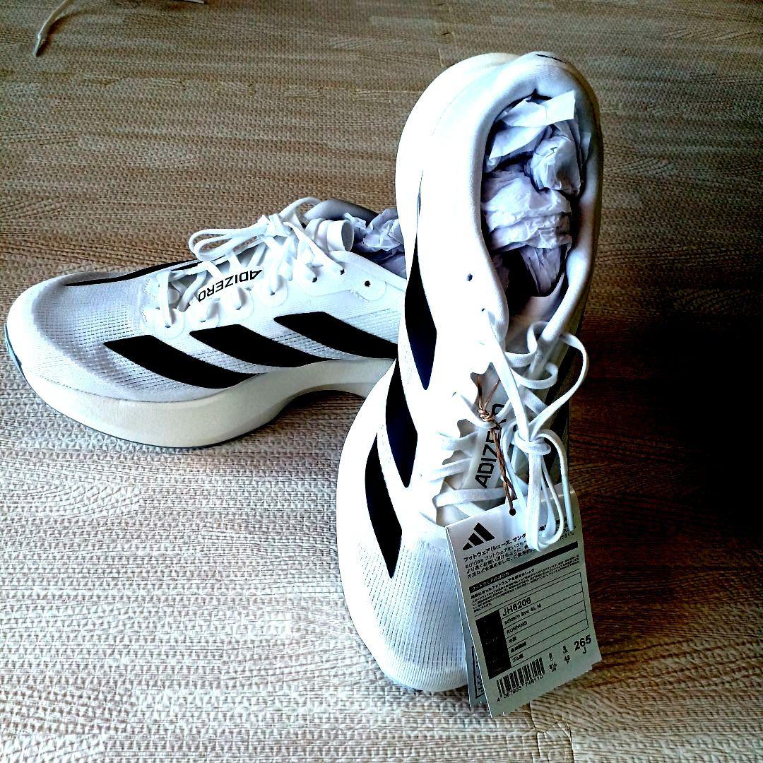新品26.5サイズADIZERO ランニングシューズ ホワイト/ブラック 楽天市場】アディダス アディゼロ EVO SL ADIDAS ランニングシューズ