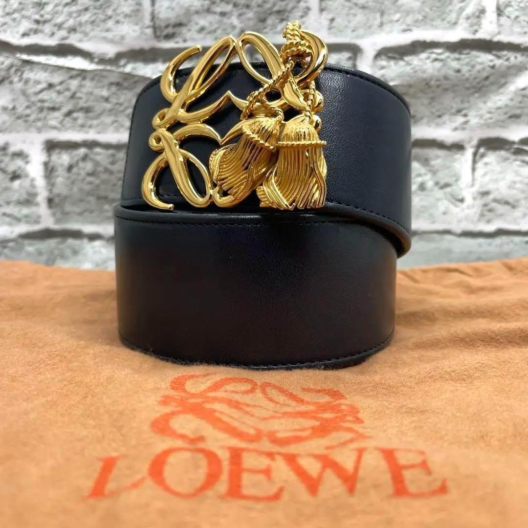 希少袋付き✨ロエベ ベルト アナグラム タッセルモチーフ 幅広 本革 75サイズ LOEWE（ロエベ） ベルト ANAGRAM REV 2.8 CM BELT アナグラム