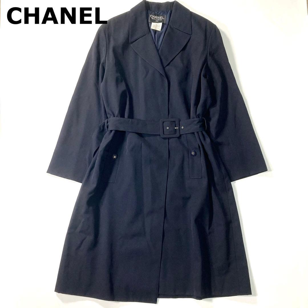 CHANEL シャネル トレンチコート ロング ココボタン 96P ネイビー