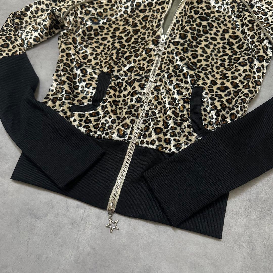 激レア】平成ギャル y2k JSG リアルファー付き猫耳ヒョウ柄パーカー