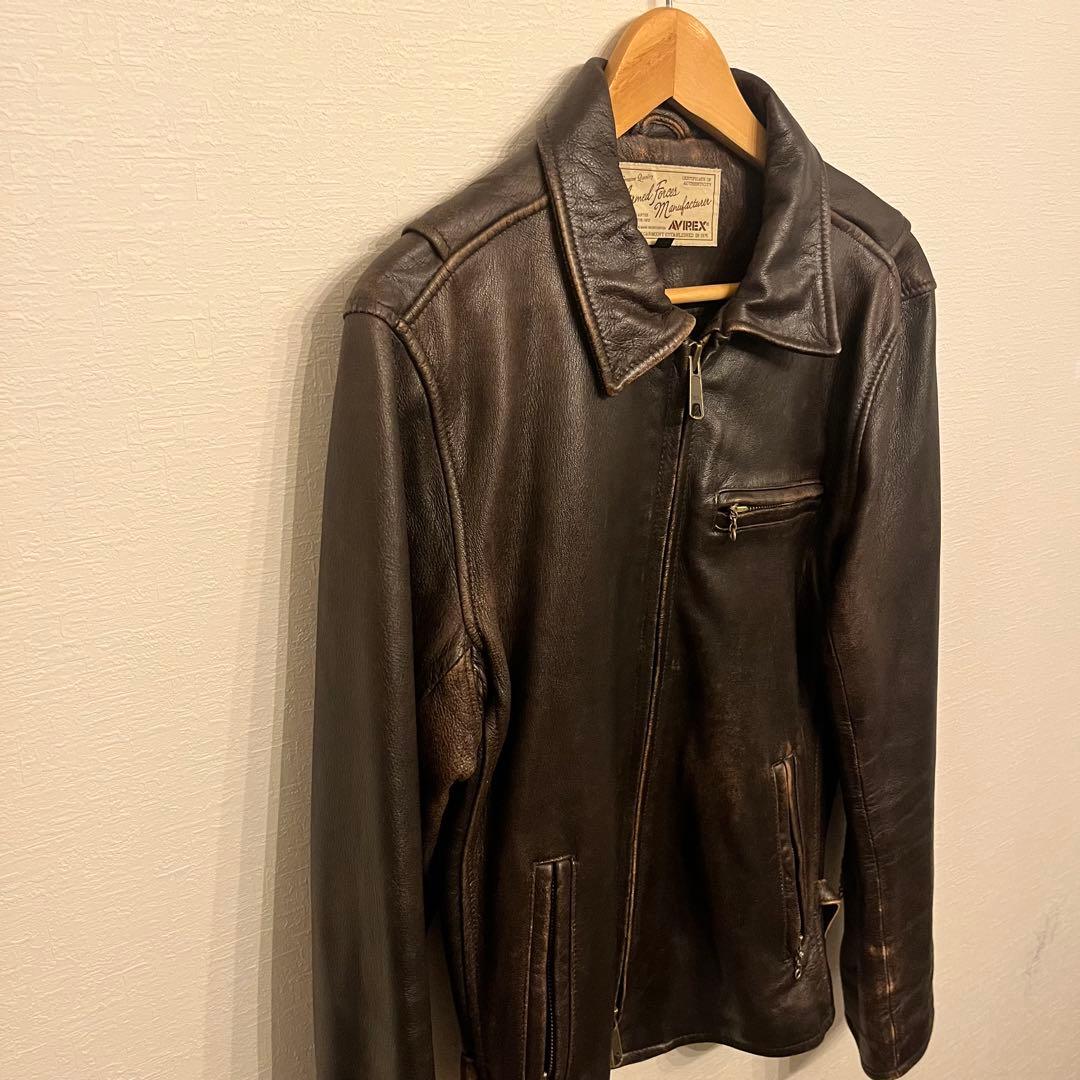 AVIREXシングルライダース•ゴートスキン•革ジャン•40サイズ AVIREX (アヴィレックス) 純正カスタム ゴートスキンレザー シングル