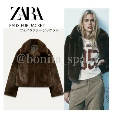 2024 ZARA フェイクファージャケット ダークブラウン - メルカリ