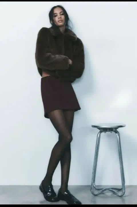 2024 ZARA フェイクファージャケット ダークブラウン - メルカリ