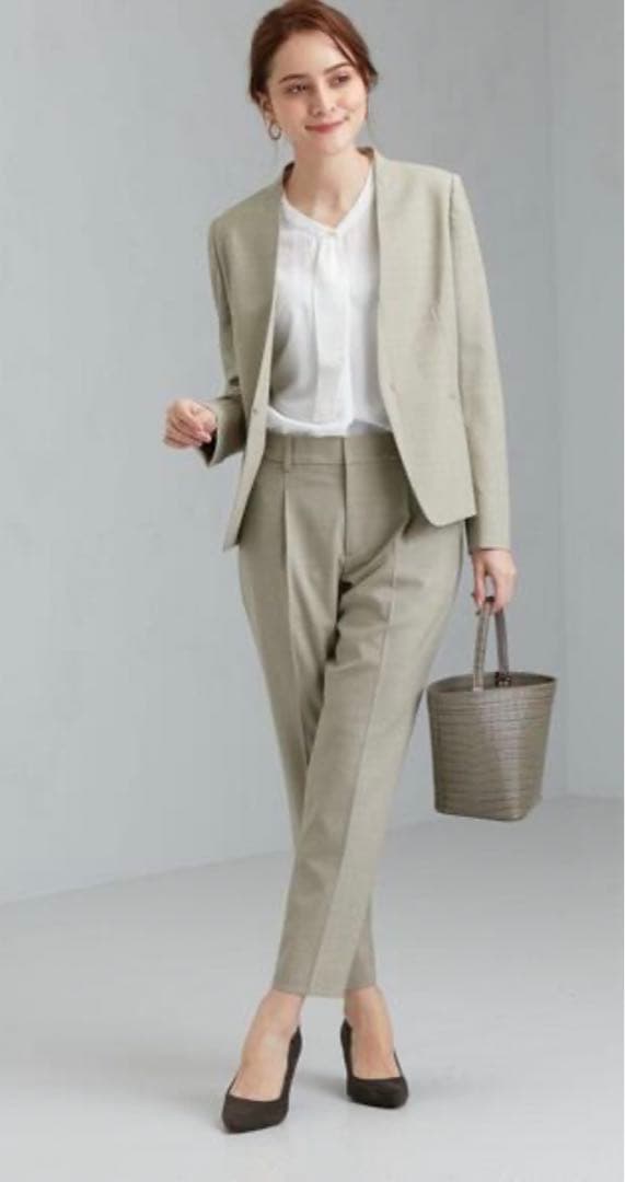 グリーンレーベルカチリラセットアップノーカラーパンツスーツライム38