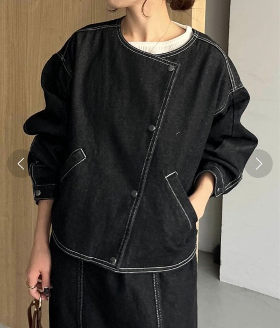 CAPRICIEUX LE'MAGE】 ノーカラーデニムジャケット ブラッ