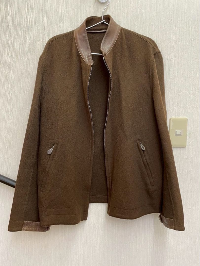 【油淋鶏】エルメス ジャケット カシミヤ100％ レザー メンズサイズ50 高級感あふれる】エルメス HERMES レザー ジップジャケット (HERMES