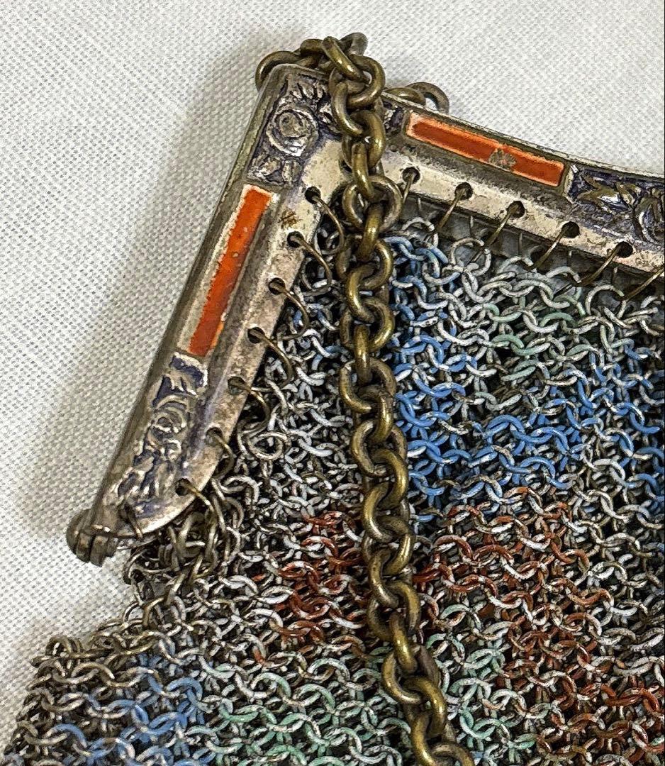 ヨーロッパ製 Antique メタルチェーンメッシュパース エナメル装飾