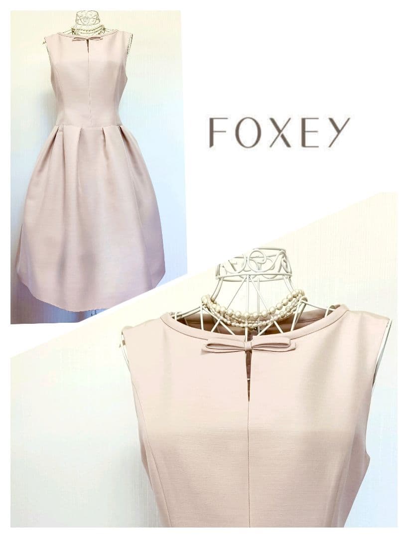 ☆FOXEYフォクシーシルクウールドレスアルドワーズリボンワンピース40