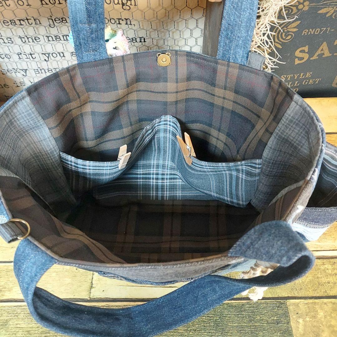 刺繍デニムバック No.674 デニムリメイク サイドポケット 刺繍バック