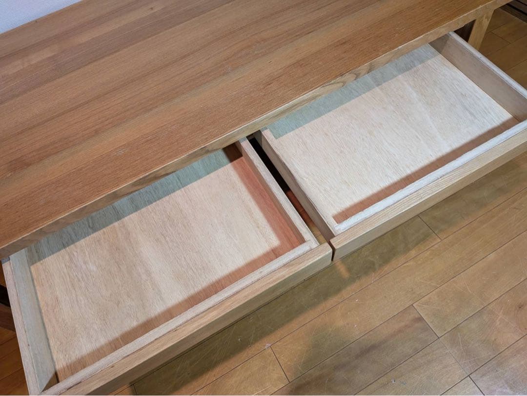 □送料込□無印良品 木製ローテーブル 引出し タモ センター机デスク