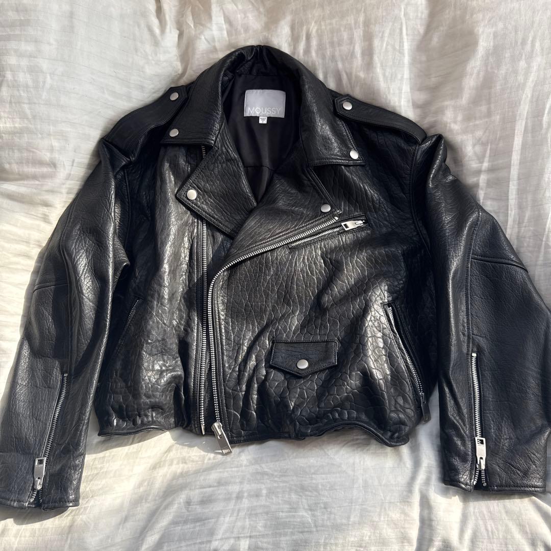 MOUSSY ブラックレザーライダースジャケット限定リミテッドアイテム MOUSSY moussy LEATHERライダースジャケット ブラック -アウトレット