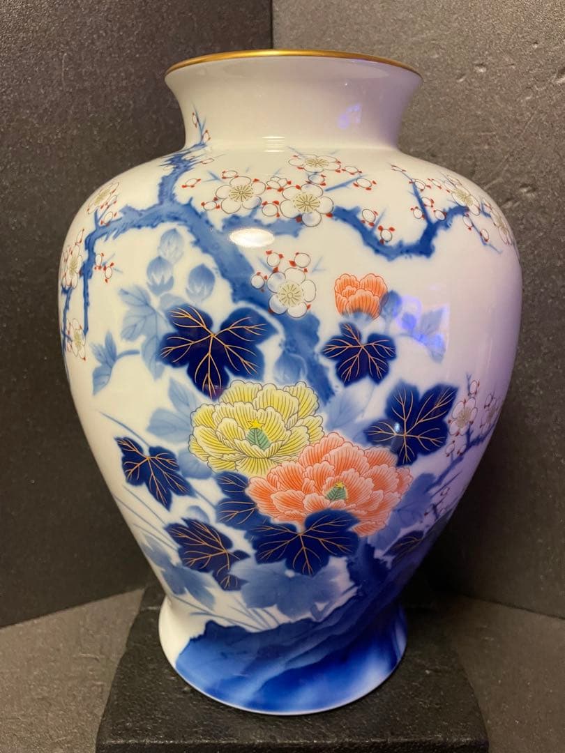 深川製磁 壺 花瓶 梅芙蓉 瑠璃 金彩 宮内庁御用達 高級花瓶 - メルカリ