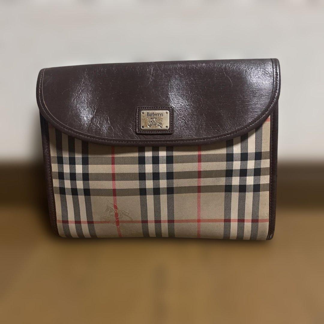 バーバリー クラッチバッグ ノバチェック 金プレートロゴ シャドー