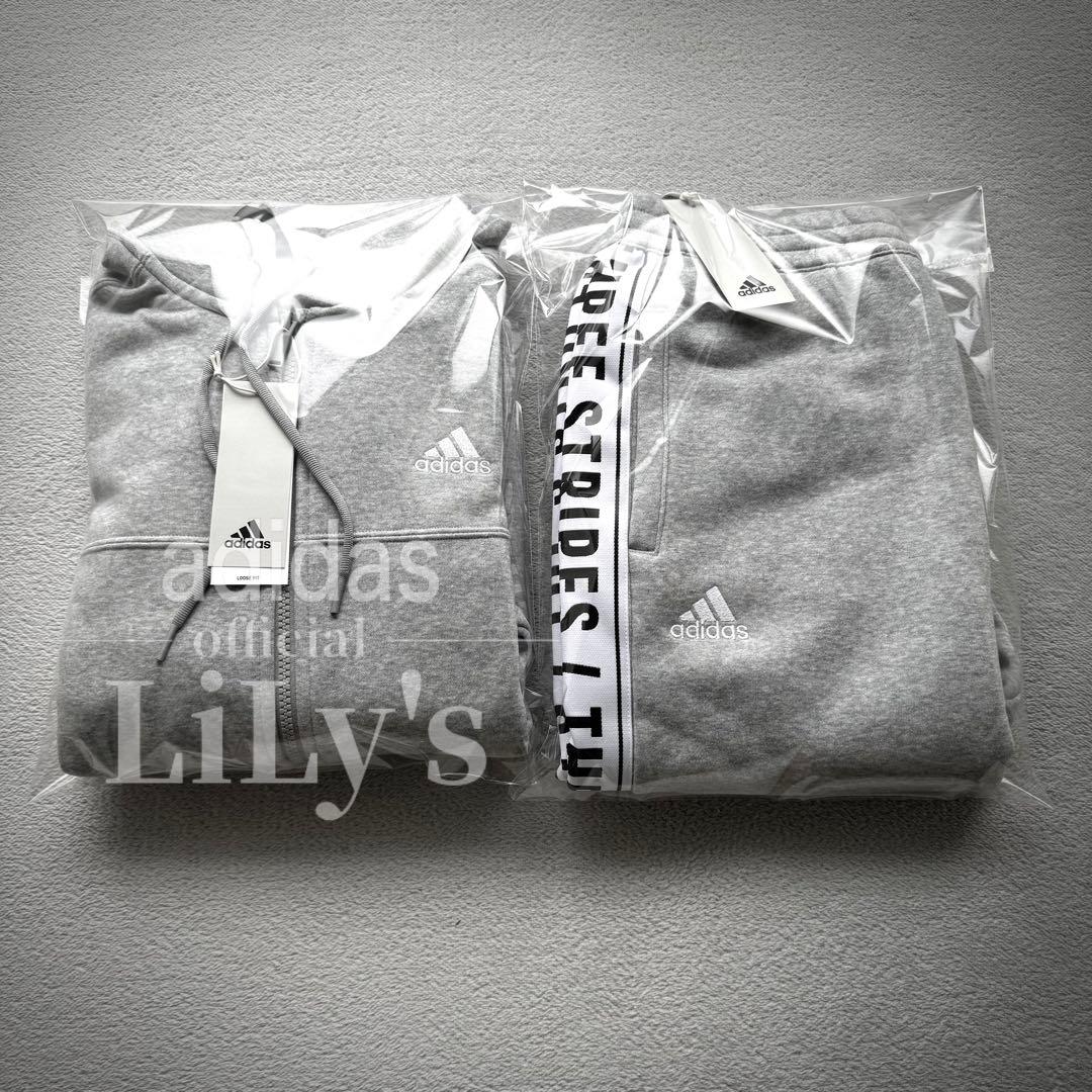 2新品 adidas上下セットアップ M グレー THREE STRIPES - メルカリ