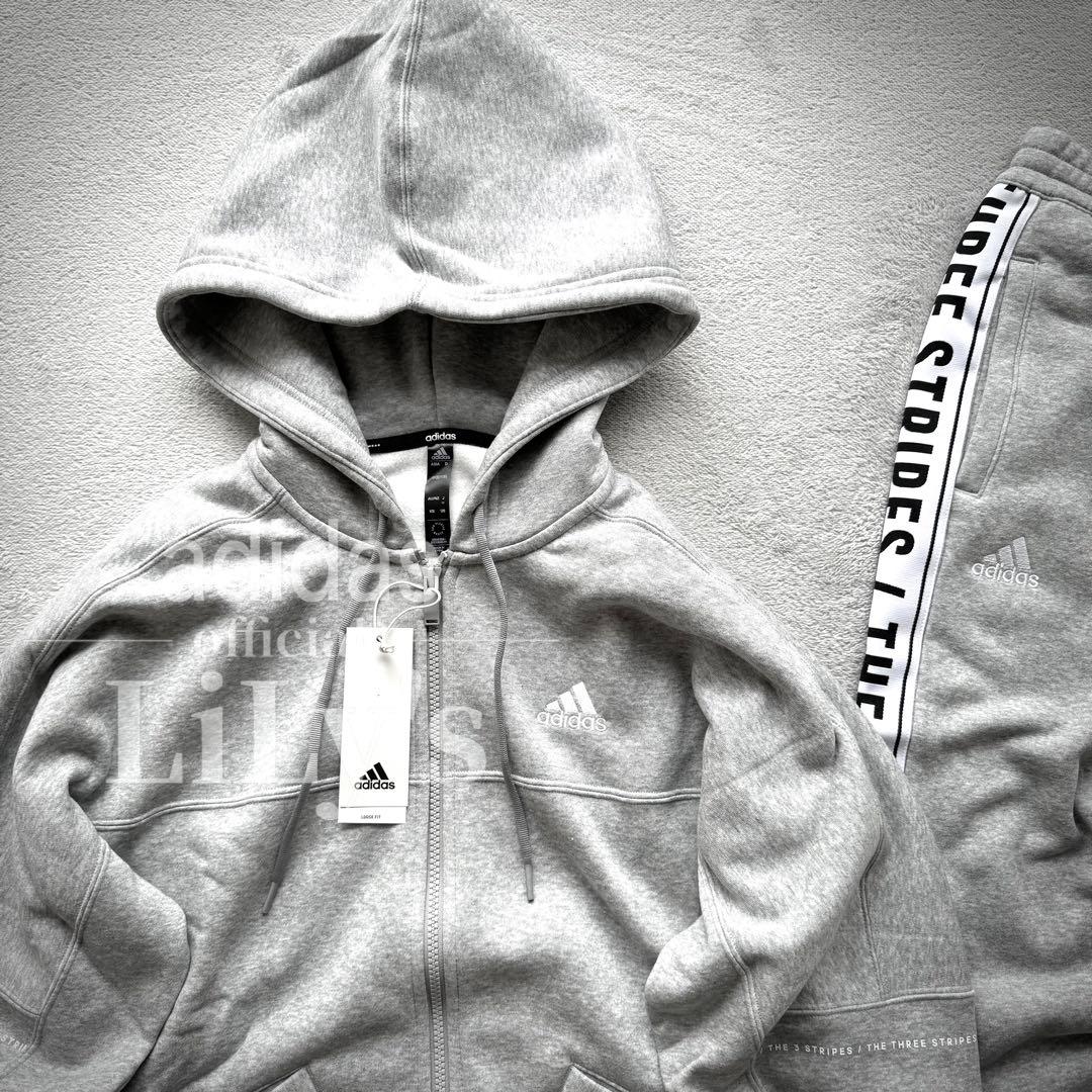 2新品 adidas上下セットアップ M グレー THREE STRIPES - メルカリ