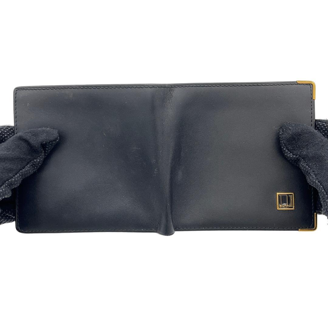 dunhill ダンヒル 二つ折り財布 レザー ブラック ゴールド金具 - メルカリ