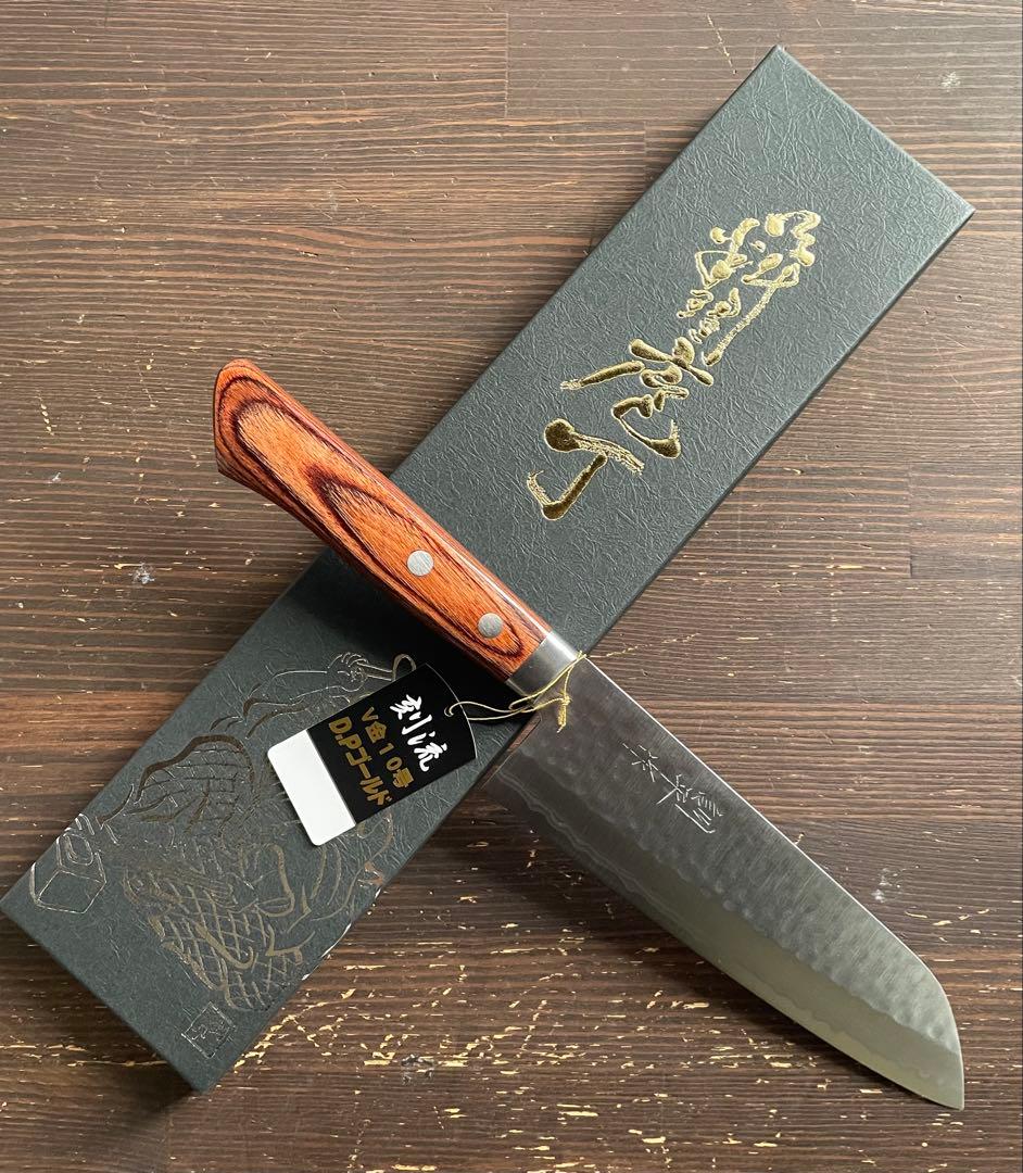 増谷刃物 訓平作 三徳包丁 VG10ステンレス 積層槌目（刻流）口金有